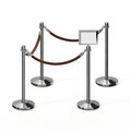 Montour Line Stanchion Post & Rope Kit Pol.Steel, 4CrownTop 3Tan Rope 8.5x11H Sign C-Kit-3-PS-CN-1-Tapped-1-8511-H-3-PVR-TN-PS